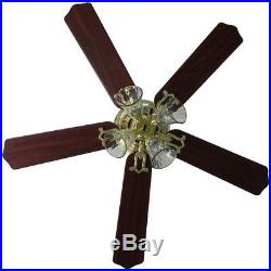 52 in. Ceiling Fan Polished Brass Indoor with 5 Reversible Blades and Light Kit