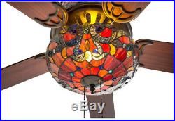 52 in Ceiling Fan with Light Kit Indoor Red Stained Glass Tiffany Style 5-Blades