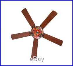 52 in Ceiling Fan with Light Kit Indoor Red Stained Glass Tiffany Style 5-Blades
