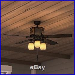52 in Indoor Outdoor Ceiling Fan Natural Iron Stone Light Kit Porch Patio Rustic
