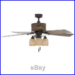 52 in Indoor Outdoor Ceiling Fan Natural Iron Stone Light Kit Porch Patio Rustic