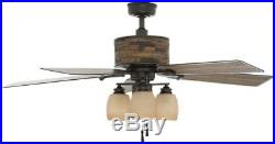 52 in. Indoor Outdoor Stone Housing Natural Iron Ceiling Fan Wet Rated Light Kit
