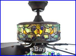 52 in. Indoor Teal Ceiling Fan with Light Kit Stained Glass River of Goods