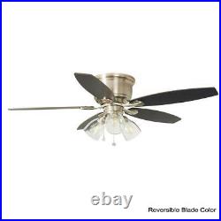 52 in. LED Indoor Brushed Nickel Hugger Ceiling Fan with Light Kit control pull