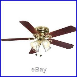 52 in. LED Indoor Polished Brass Ceiling Fan with Light Kit 4 shades remote pull