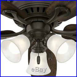 52 in. Low Profile Ceiling Fan Bronze LED Light Kit Indoor Flush Mounting System