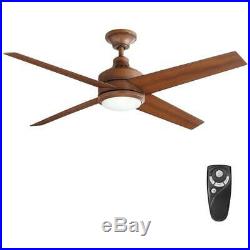 52 in. Modern Wood Ceiling Fan with Integrated LED Light Kit + Remote Control Set