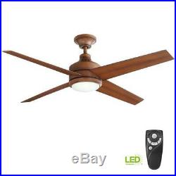 52 in. Modern Wood Ceiling Fan with Integrated LED Light Kit + Remote Control Set