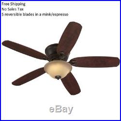 52-in Oil Rubbed Bronze Flush Mount Indoor Ceiling Fan with Light Kit and Remote
