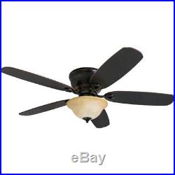 52-in Oil Rubbed Bronze Indoor Flush Mount Ceiling Fan with Light Kit and Remote
