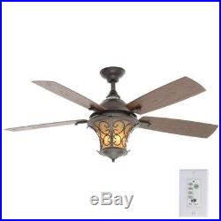 52 inch 5-Walnut Blades Natural Iron Indoor/Outdoor Ceiling Fan Light Dimmer Kit