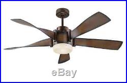 52 inch Walnut/Bronze Ceiling Fan Indoor 5-Blades LED Light Kit Remote Control