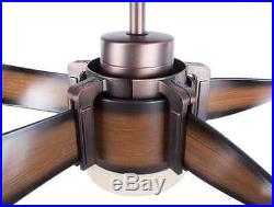 52 inch Walnut/Bronze Ceiling Fan Indoor 5-Blades LED Light Kit Remote Control