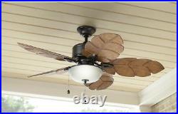52in. Ceiling Fan LED Light Kit Indoor/Outdoor ABS Weatherproof Palm Leaf Blades