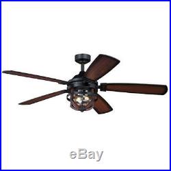 54 Black & Replica Wood Finish LED Indoor/Outdoor Ceiling Fan with Light Kit