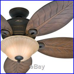 54 Hunter Casual Outdoor Ceiling Fan Toffee Glass Light Kit Damp Rated