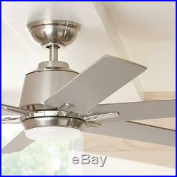 54 in. Brushed Nickel Ceiling Fan Integrated LED Light Kit Remote Control Modern