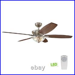 54in Ceiling Fan with Light Kit and Remote Control LED Dual Mount Brushed Nickel