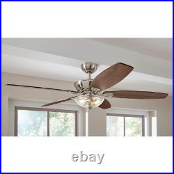 54in Ceiling Fan with Light Kit and Remote Control LED Dual Mount Brushed Nickel