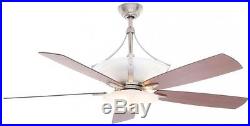 60 Ceiling Fan Light Kit Brushed Nickel Remote Modern Indoor 3 Speed 5 Blades