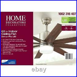 60'' Indoor Zolman Pike LED DC Nickel Ceiling Fan withKit & RC Home Decorators Col