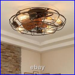 ANTOINE Ceiling Fan With Light Kit Remote 20 4 Grain Wood Metal Cage Black