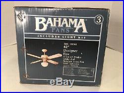 Bahama 42 Ceiling Fan 4 Blades Stencil Polished Brass Fan With Light Kit SEALED