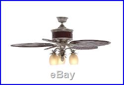 Bamboo Ceiling Fan 52 in Unique Brown Pewter Blades w Light Kit, Bulbs & Remote