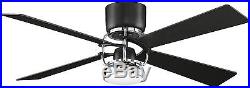 Black Ceiling Fan 52 Inch 4 Blades 1 Light Use For Large Spaces, With Light Kit