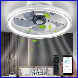 Bladeless Ceiling Fan with Light, 19In White Low Profile Ceiling Fan with Light a