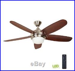 Breezemore 56 in. LED Brushed Nickel 51558 Ceiling Fan Light Kit Remote Control