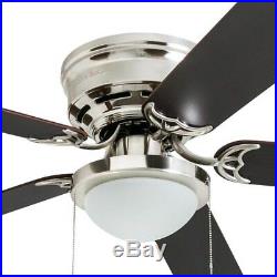 Brushed Nickel Ceiling Fan with Glass Light Kit Indoor Flush Mount 52 Inch Decor