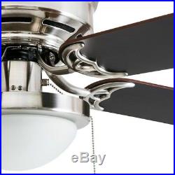 Brushed Nickel Ceiling Fan with Glass Light Kit Indoor Flush Mount 52 Inch Decor