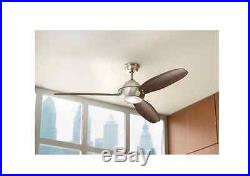 Brushed Nickel Indoor Outdoor Ceiling Fan LED Light Kit Reversible 3 Abs Blade