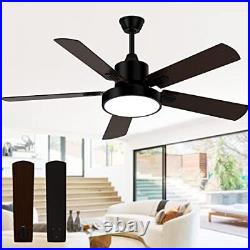 CLUGOJ Ceiling Fan with Light, Outdoor Black Ceiling Fan with Remote, 52-inch