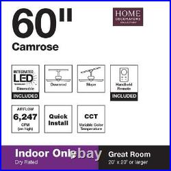 Camrose 60'' Integrated LED Brushed Nickel Ceiling Fan with Light Kit & Remote HDC