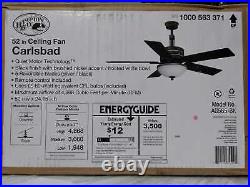 Carlsbad 52 in. Indoor Black Ceiling Fan with Light Kit and Remote Control