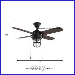Ceiling Fan 44 in Indoor/Outdoor LED Matte Black with Light Kit 4 Reversible Blade