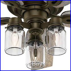 Ceiling Fan 52 Inch Rustic Bronze Indoor Farmhouse Mason Jar Glass Light Kit New