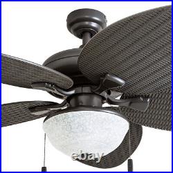 Ceiling Fan 52 With 5 Blades Bronze/White Finish Indoor/Outdoor Bowl Light Kit