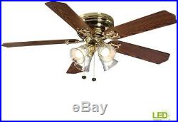 Ceiling Fan 52 in. LED Indoor Polished Brass 4-Light Kit Hammered Glass Shades