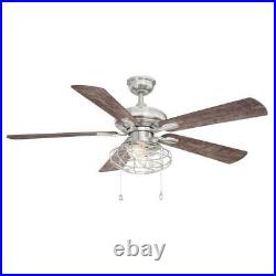 Ceiling Fan 52 in LED Light Kit Nickel Rustic Indoor 5-Blades Dark Brown Gray