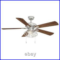 Ceiling Fan 52 in LED Light Kit Nickel Rustic Indoor 5-Blades Dark Brown Gray