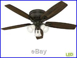 Ceiling Fan 52 in. Low Profile LED Light Kit Indoor Flush Mounting System Bronze