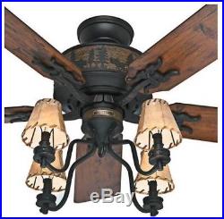 Ceiling Fan 52-inch Rustic Bronze Indoor Downrod/Close Mount Canvas Light Kit