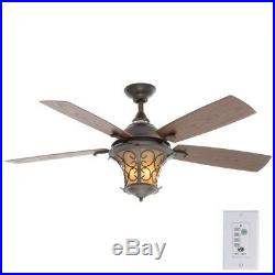Ceiling Fan 52in Natural Iron Finish Light Kit Wall Control Indoor Outdoor Black