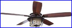 Ceiling Fan Amber Glass Light Kit Five Blades 52 in. Oil-Rubbed Bronze Finish