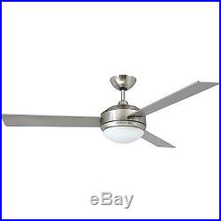 Ceiling Fan Contemporary 52-inch Brushed Nickel 2-Lights Kit 3 Blade Pull Chain