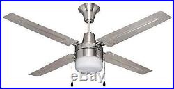 Ceiling Fan Industrial Chrome Blades Single Light Kit Frosted Glass