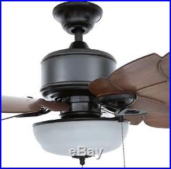Ceiling Fan Light 52 in. 5 Teak Blades Opal Glass Bowl Light Kit Natural Iron